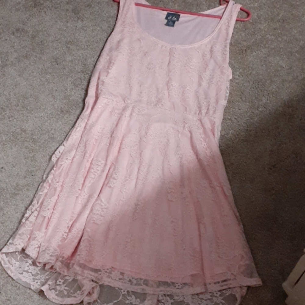 Tank style peach dress with lace overlay